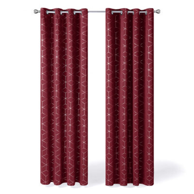 Deconovo Home Decoration Blackout Curtains, Diamond Printed Eyelet Thermal Imsulated Curtains, W52 X L63 Inch, Red, One Pair - image 1