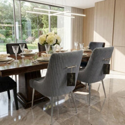 Home Luxe Interiors Set Of 2 Marco Dining Chair Brushed Velvet Grey - thumbnail 3