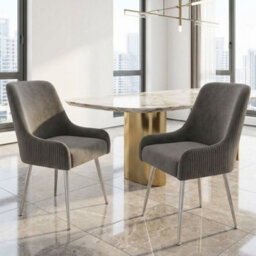 Home Luxe Interiors Set Of 2 Marco Dining Chair Brushed Velvet Grey - thumbnail 4