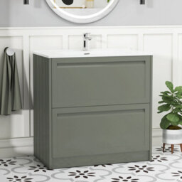 Royal Bathrooms Elmore 800mm Traditional Floor Standing 2 Drawer Cabinet Bathroom Vanity Unit With Ceramic Basin Sink - Matt Green