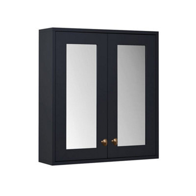 Homestylestore 600 X 650mm Black Grey Wall Mounted Mirrored Door Bathroom Cabinet And Brushed Copper Round Handles - image 1