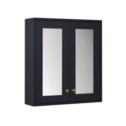 Homestylestore 600 X 650mm Black Grey Wall Mounted Mirrored Door Bathroom Cabinet And Brushed Copper Round Handles - thumbnail 1
