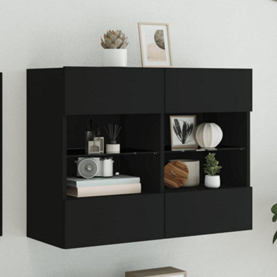 Walplus Tv Wall Cabinet With Led Lights Black 78.5X30X60.5 Cm - image 1