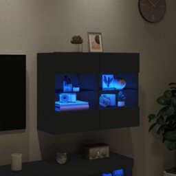 Walplus Tv Wall Cabinet With Led Lights Black 78.5X30X60.5 Cm - thumbnail 4