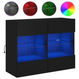 Walplus Tv Wall Cabinet With Led Lights Black 78.5X30X60.5 Cm - thumbnail 2