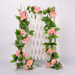 8Ft 45 Flowers Artificial Flower Vine Rose Fake Hanging Garland Wedding Decor Uk Rose Flowers-Champange - thumbnail 1