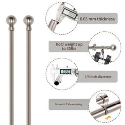Aspire Homeware Plain Metal Curtain Pole With Ball Finials Extendable Rod 160-300 Cm (Brushed Silver) - thumbnail 4