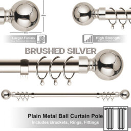 Aspire Homeware Plain Metal Curtain Pole With Ball Finials Extendable Rod 160-300 Cm (Brushed Silver) - thumbnail 3
