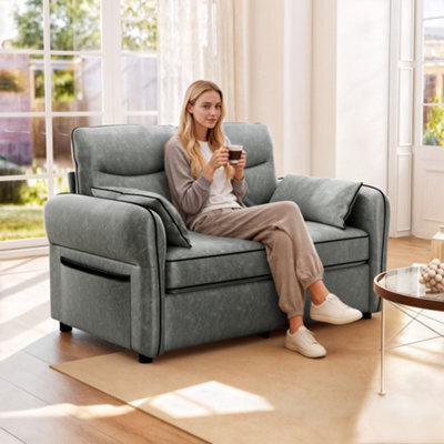 Homcom Loveseat Sofa, Faux Leather Sofa With Thicken Cushion, Grey - image 1