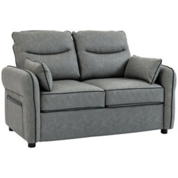 Homcom Loveseat Sofa, Faux Leather Sofa With Thicken Cushion, Grey - thumbnail 2