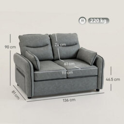 Homcom Loveseat Sofa, Faux Leather Sofa With Thicken Cushion, Grey - thumbnail 3