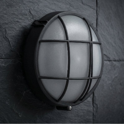 Black Round Outdoor Wall Light Ip44 E27 Garden Lamp - image 1