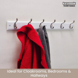 Keypak 6 Coat Hooks Wall-Mounted Coat Rack, 68Cm - White Wooden Board, Satin Nickel Hooks - Fixings Included - thumbnail 5