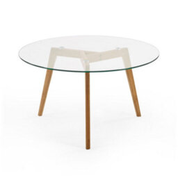 Oakham Glenfinnan 80Cm Round Glass Coffee Table In Clear Glass And Natural Oak
