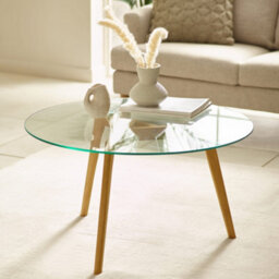 Oakham Glenfinnan 80Cm Round Glass Coffee Table In Clear Glass And Natural Oak - thumbnail 2