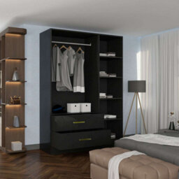 Sliding Wardrobes 4 u LTD Modern High Gloss And Mirror 3 Door Hinged Wardrobe With Hanging Rail And Storage Shelves - (Black,116Cm) - thumbnail 4