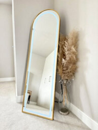 Downton Interiors Gold Arched Led Metal Frame Mirror Wall & Floor Standing  145 X 45Cm - Soho Collection - thumbnail 5