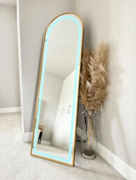 Downton Interiors Gold Arched Led Metal Frame Mirror Wall & Floor Standing  145 X 45Cm - Soho Collection - thumbnail 4