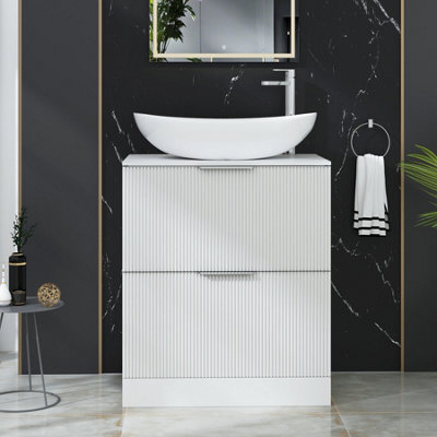 Royal Bathrooms Evora 700mm Matt White Fluted Floor Standing Countertop Vanity Unit 2 Drawer With Cesar Basin - image 1