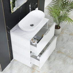 Royal Bathrooms Evora 700mm Matt White Fluted Floor Standing Countertop Vanity Unit 2 Drawer With Cesar Basin - thumbnail 3