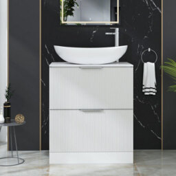 Royal Bathrooms Evora 700mm Matt White Fluted Floor Standing Countertop Vanity Unit 2 Drawer With Cesar Basin - thumbnail 1