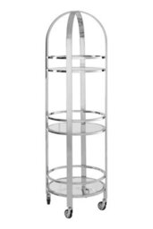 Orsina Silver Finish Cart For Bars,stainless Steel Drinks Trolley With Three Shelves,metal Trolley With Wheels - thumbnail 1