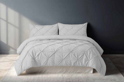 Pintuck Pinch Pleated Polycotton Duvet Cover And Pillowcase/s Set Bed Linen Silver - image 1