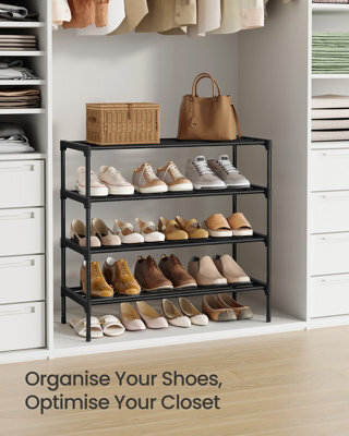 LEDREM Shoe Rack, 4-Tier Slim Shoe Organiser Shelf, Metal Storage Rack For Hallway, Living Room, Closet, Space-Saving, Black - image 1
