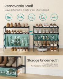 LEDREM Shoe Rack, 4-Tier Slim Shoe Organiser Shelf, Metal Storage Rack For Hallway, Living Room, Closet, Space-Saving, Black - thumbnail 3