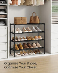 Songmics Shoe Rack, 4-Tier Slim Shoe Organiser Shelf, Metal Storage Rack For Hallway, Living Room, Closet, Space-Saving, Black