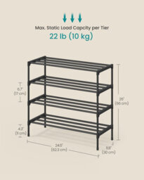 LEDREM Shoe Rack, 4-Tier Slim Shoe Organiser Shelf, Metal Storage Rack For Hallway, Living Room, Closet, Space-Saving, Black - thumbnail 5