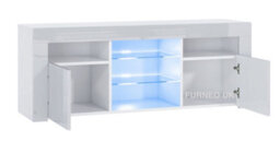 Furneo White Tv Stand 120Cm Unit Cabinet Matt & High Gloss Puzzo Blue Led Lights - thumbnail 2