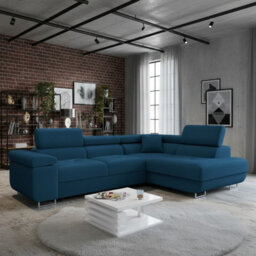Torezio Corner Sofa Bed With Adjustable Headrests Sleeping Function Storage Upholstered Back 274X203X90 Blue Right