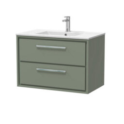 Balterley Longnor  Modern Bathroom Wall Hung 2 Soft-Close Drawer Vanity Unit & Basin, Fern Green, 800mm - thumbnail 1
