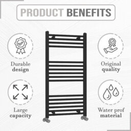 ARKO BATHROOM Arko Towel Radiator, Heated Towel Rails,wall Mounted Ladder Radiators 600X1000mm,  Black - thumbnail 3