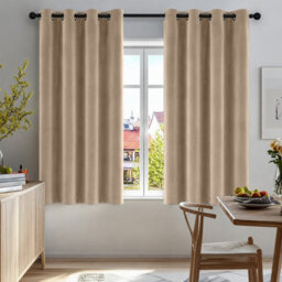 Aspire Homeware Beige Blackout Velvet Curtain Thermal Insulated Eyelet Window Curtain Pair (W)117Cm X (D)137 - thumbnail 7