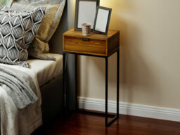 Spot On Dealz Bedside Tables Set Of 2 With Drawer Wooden Table Tall Cabinets Metal Frame Walnut Colour Bedroom Living Room - thumbnail 5