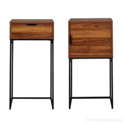 Spot On Dealz Bedside Tables Set Of 2 With Drawer Wooden Table Tall Cabinets Metal Frame Walnut Colour Bedroom Living Room