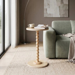 Natural Sofa Side Table Small Round Pedestal Table Wood End Table Nightstand Plant Stand - thumbnail 5