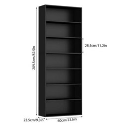 Black 7 Tiers Bookcase 209.5Cm Tall Living Room Bookshelf Free Standing Display Shelf - thumbnail 2