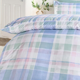Ohs Watercolour Check Reversible Microfibre Duvet Cover Bedding Set, Blue - Super King - thumbnail 4