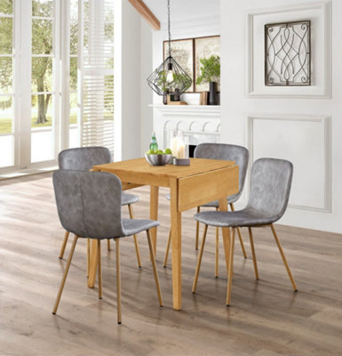 Hallowood Furniture Ledbury Light Oak Drop Leaf Dining Table With 4 Taupe Leather Effect Chairs - image 1