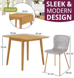 Hallowood Furniture Ledbury Light Oak Drop Leaf Dining Table With 4 Taupe Leather Effect Chairs - thumbnail 3