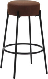 Lamboro Rotonda Distressed Leather Kitchen Bar Stools, Single, Fixed Height Metal Legs With Footrest, Breakfast Bar Stool - Brown