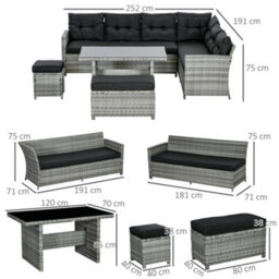 Outsunny 5 Pcs Rattan Garden Furniture Set With Stools, Table, Cushion, Grey - thumbnail 3
