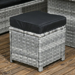 Outsunny 5 Pcs Rattan Garden Furniture Set With Stools, Table, Cushion, Grey - thumbnail 9