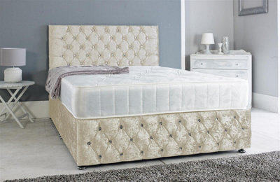 Adore Designs Adore Living Chesterfield Crushed Velvet Divan Bed With Orthopaedic Mattress In Cream - image 1