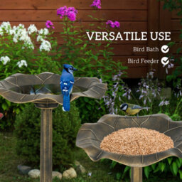 Outsunny Bird Bath For Garden, Birdbath With Lotus Leaf Basin, Bronze Tone - thumbnail 4