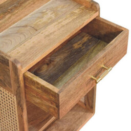 Wyld Haus Orta Mango Wood T-Bar Bedside Table With Drawer, Natural Oak Finish, D35Cm X H58Cm X W45Cm - thumbnail 7