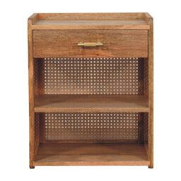 Wyld Haus Orta Mango Wood T-Bar Bedside Table With Drawer, Natural Oak Finish, D35Cm X H58Cm X W45Cm - thumbnail 2